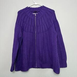 Talbots Womens Cable Knit Zip Up Cardigan Petite Plus Sz 2X Purple Essential